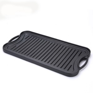 Cast iron BBQ griddle plate with reversible side