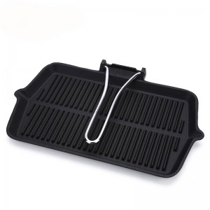 Cast iron griddle with folding SS handle