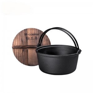 Cast iron pre-seasoned dutch oven with wooden lid