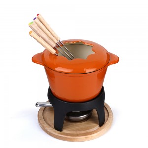 Cast iron enamel fondue set cheese pot