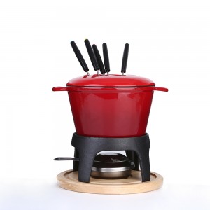 Cast iron enamel fondue set cheese pot