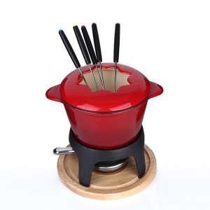 Cast iron enamel fondue set cheese pot