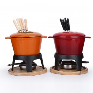 Cast iron enamel fondue set cheese pot