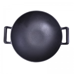 14” inch cast iron pre-seasoned wok with wooden lid/cover