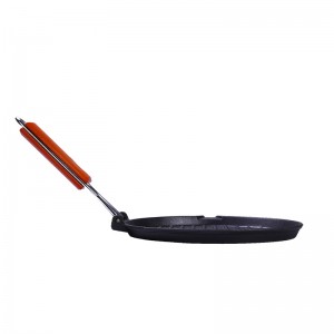 Wooden Folding Handle Fry Pan Cast Iron Oven Grill Pan