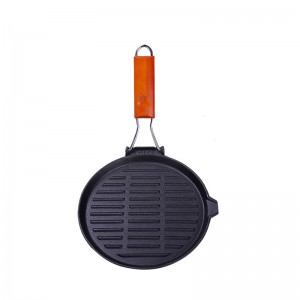 Wooden Folding Handle Fry Pan Cast Iron Oven Grill Pan