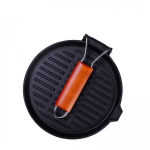 Wooden Folding Handle Fry Pan Cast Iron Oven Grill Pan