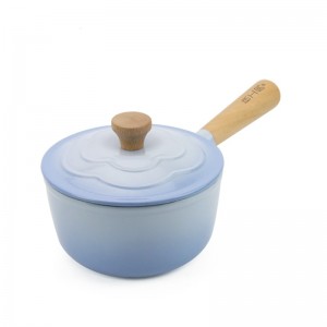 16cm cast iron enamel milk pot with wooden handle saucepan