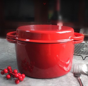 M-cooker Cast Iron Pots Combo Cooker Red Color 2 in 1 Pre-Seasoned Dutch Oven