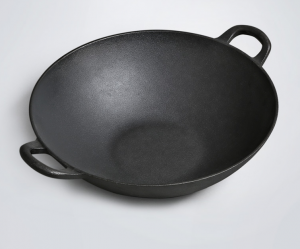 14.2” cast iron pre-seasoned wok with flat bottom