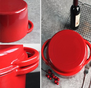 M-cooker Cast Iron Pots Combo Cooker Red Color 2 in 1 Pre-Seasoned Dutch Oven