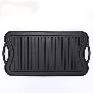 Cast iron BBQ griddle plate with reversible side