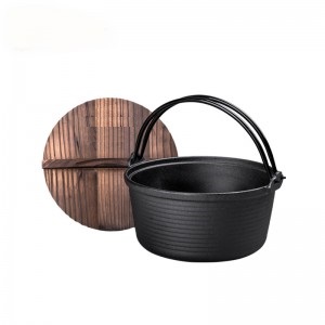 Cast iron pre-seasoned dutch oven with wooden lid