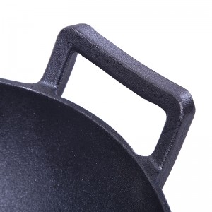 14” inch cast iron pre-seasoned wok with wooden lid/cover