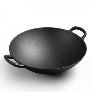 Cast iron pre-seasoned wok with big size