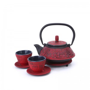 Cast iron red color teapot with special design