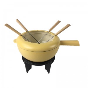 7.8” Cast iron enamel fondue set with forks