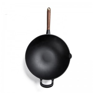 33cm cast iron black wok with wooden handle Top sell