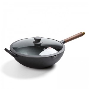 33cm cast iron black wok with wooden handle Top sell