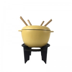 7.8” Cast iron enamel fondue set with forks