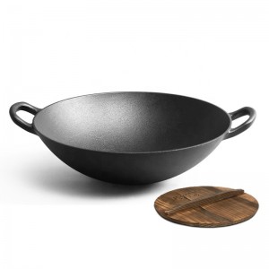 Cast iron pre-seasoned wok with big size