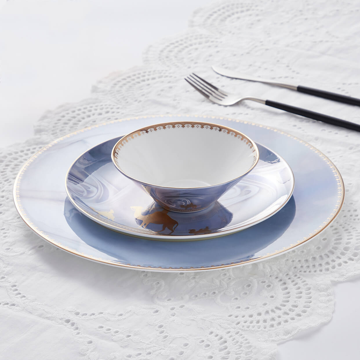 Custom Decal Bone China Dinner Plates - Silk Road