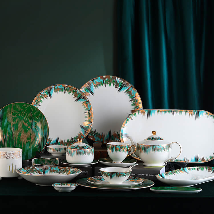 Green Decals Bone China Dinnerware - Aurora