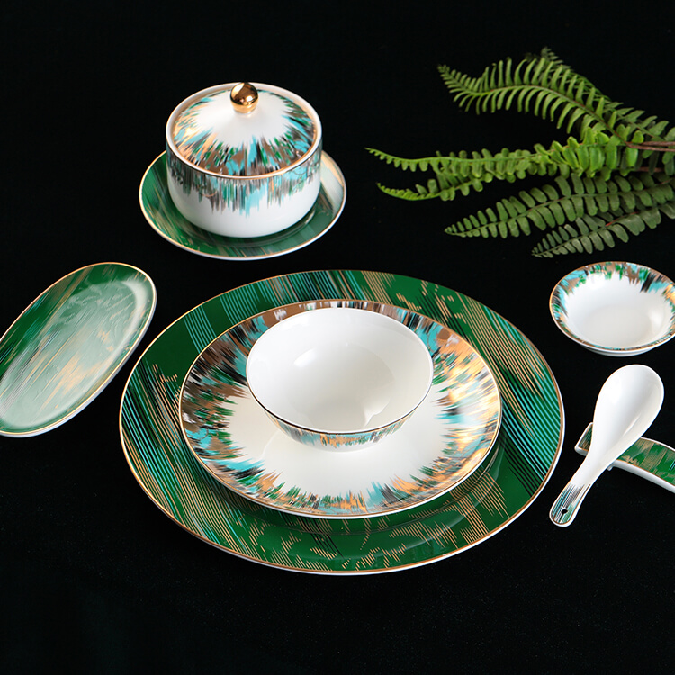 Green Decals Bone China Dinnerware - Aurora