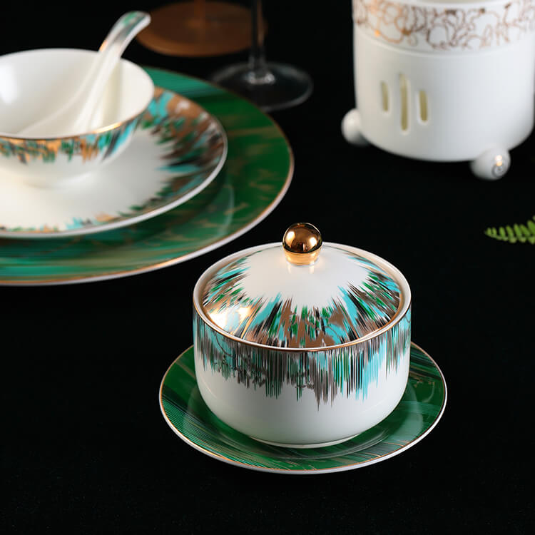 Green Decals Bone China Dinnerware - Aurora