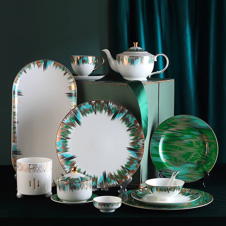 Green Decals Bone China Dinnerware - Aurora