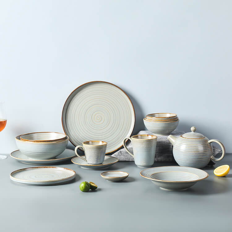 Porcelain Dinnerware For Restaurant - Gray Green Matte Kiln Variation