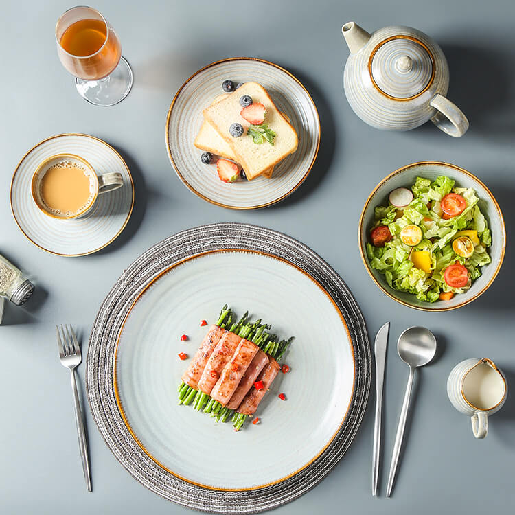 Porcelain Dinnerware For Restaurant - Gray Green Matte Kiln Variation