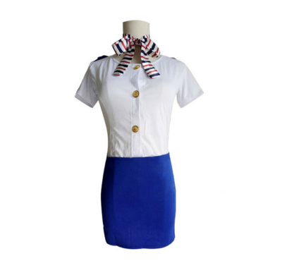 Organic White And Blue Airhostess Uniform Set Manufacturer