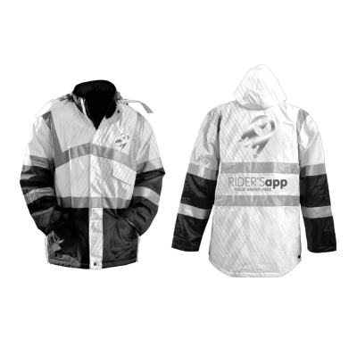 Stylish, Waterproof, Hooded White Jacket with Black Sleeves, for Riders Wholesaler